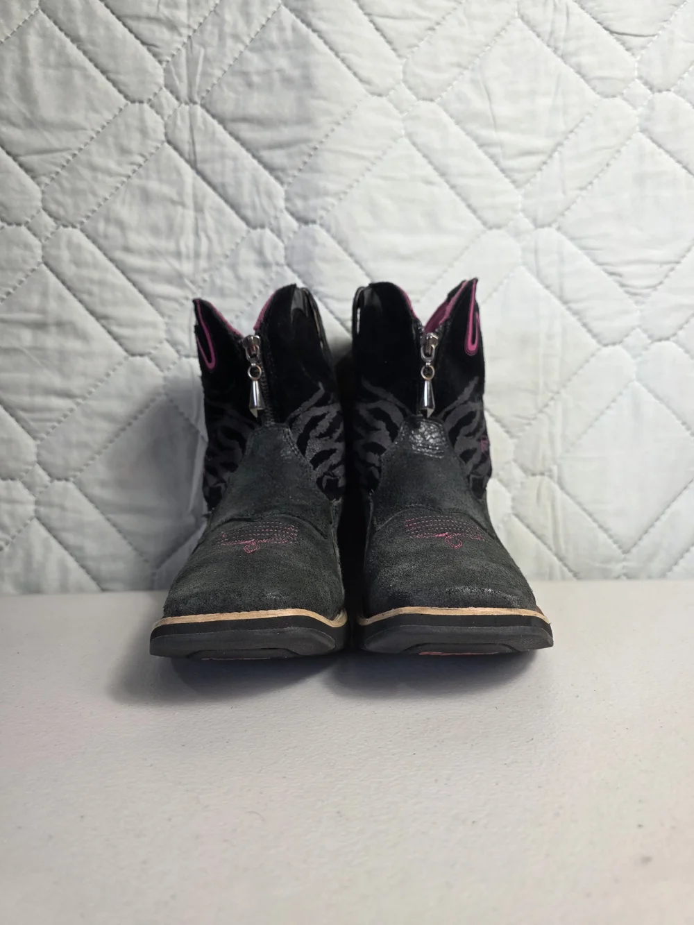 ARIAT Zipitbaby Womens Size 5 Black/Pink Western Boots Zipper Retired Zebra